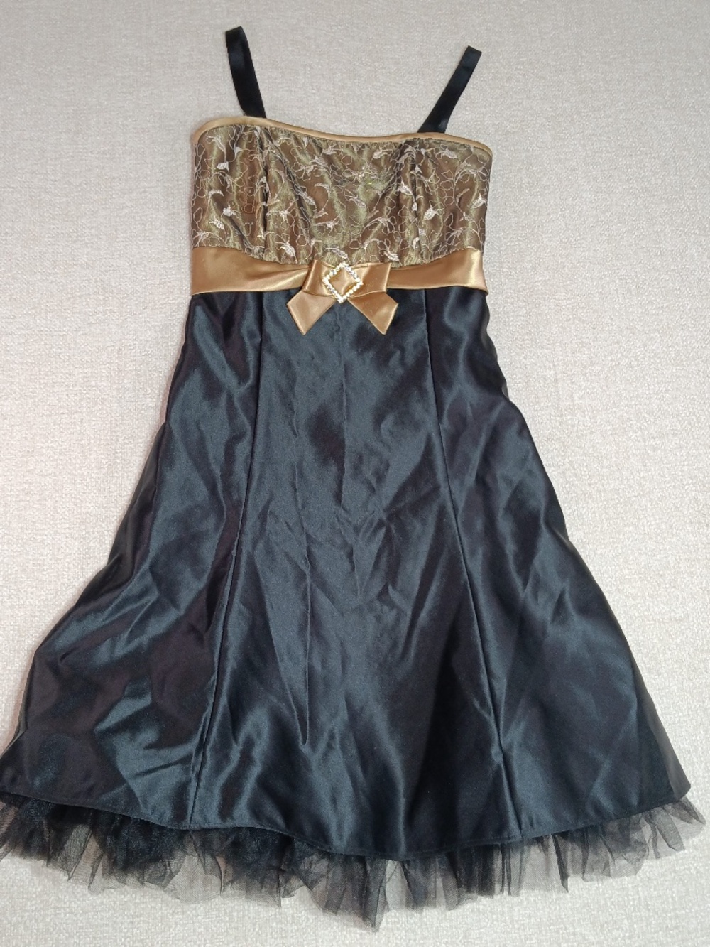 Vintage Jessica McClintock Gunne Sax Dress Women 3 Black Gold Bow Tulle Y2K